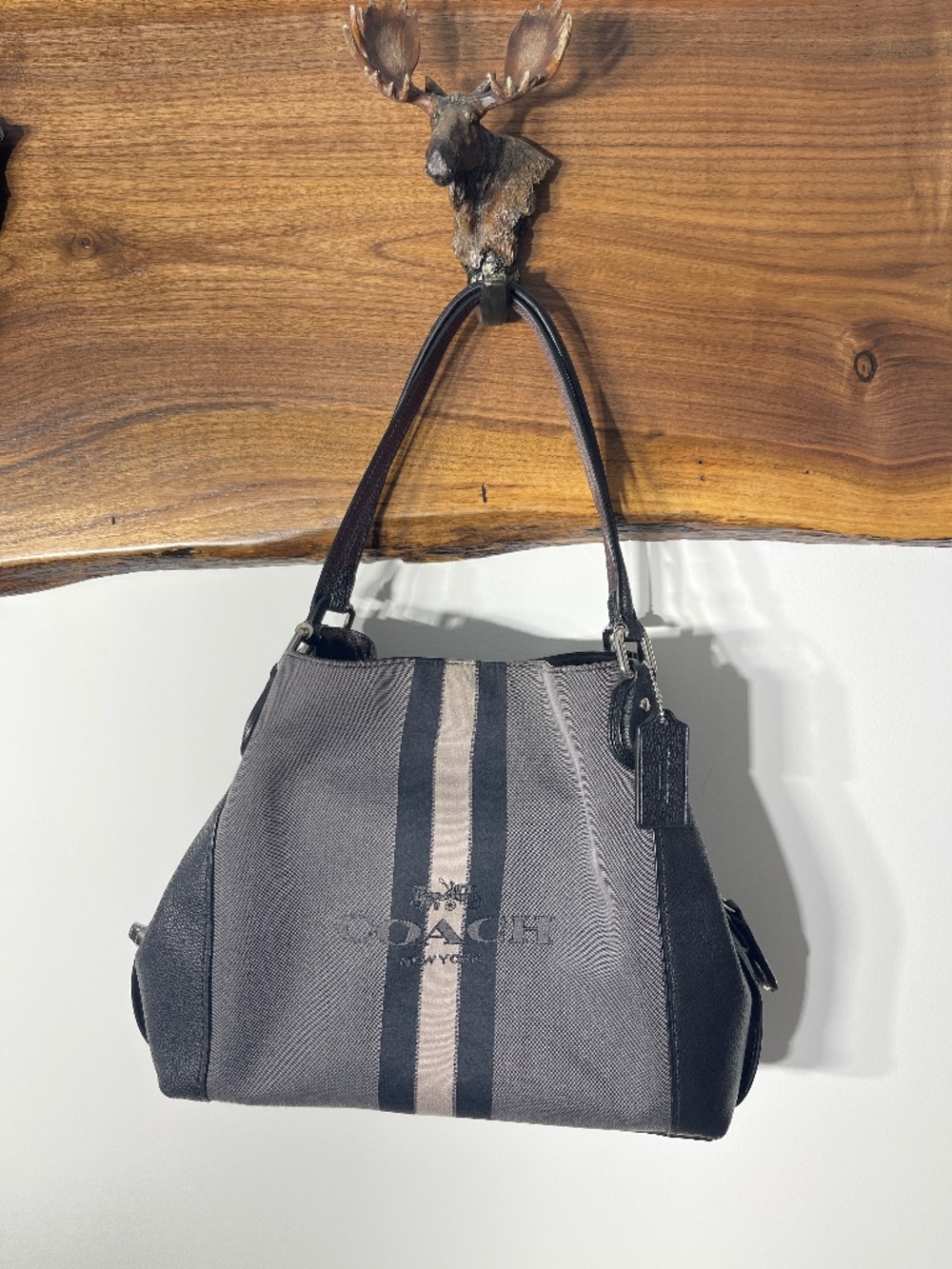 Coach Gray Stripe Tote – Used, Excellent Condition